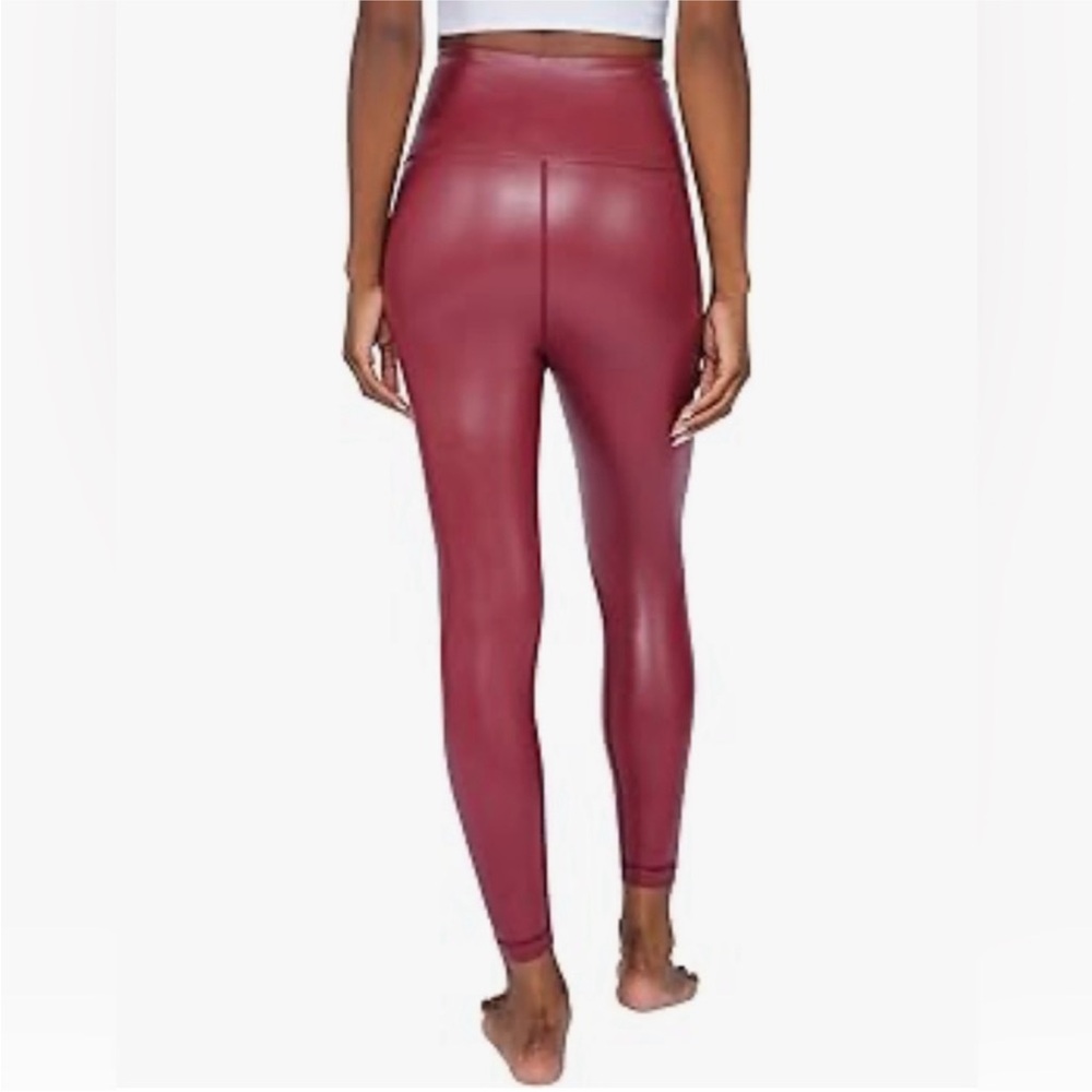 90 Degree By Reflex High-Waist Faux Leather Leggings in Burgundy - Picture 3 of 8